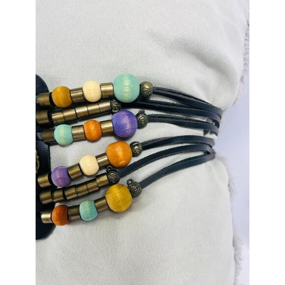 1980's Concho Leather Beaded Wide Belt Medium Chain - Picture 3 of 7